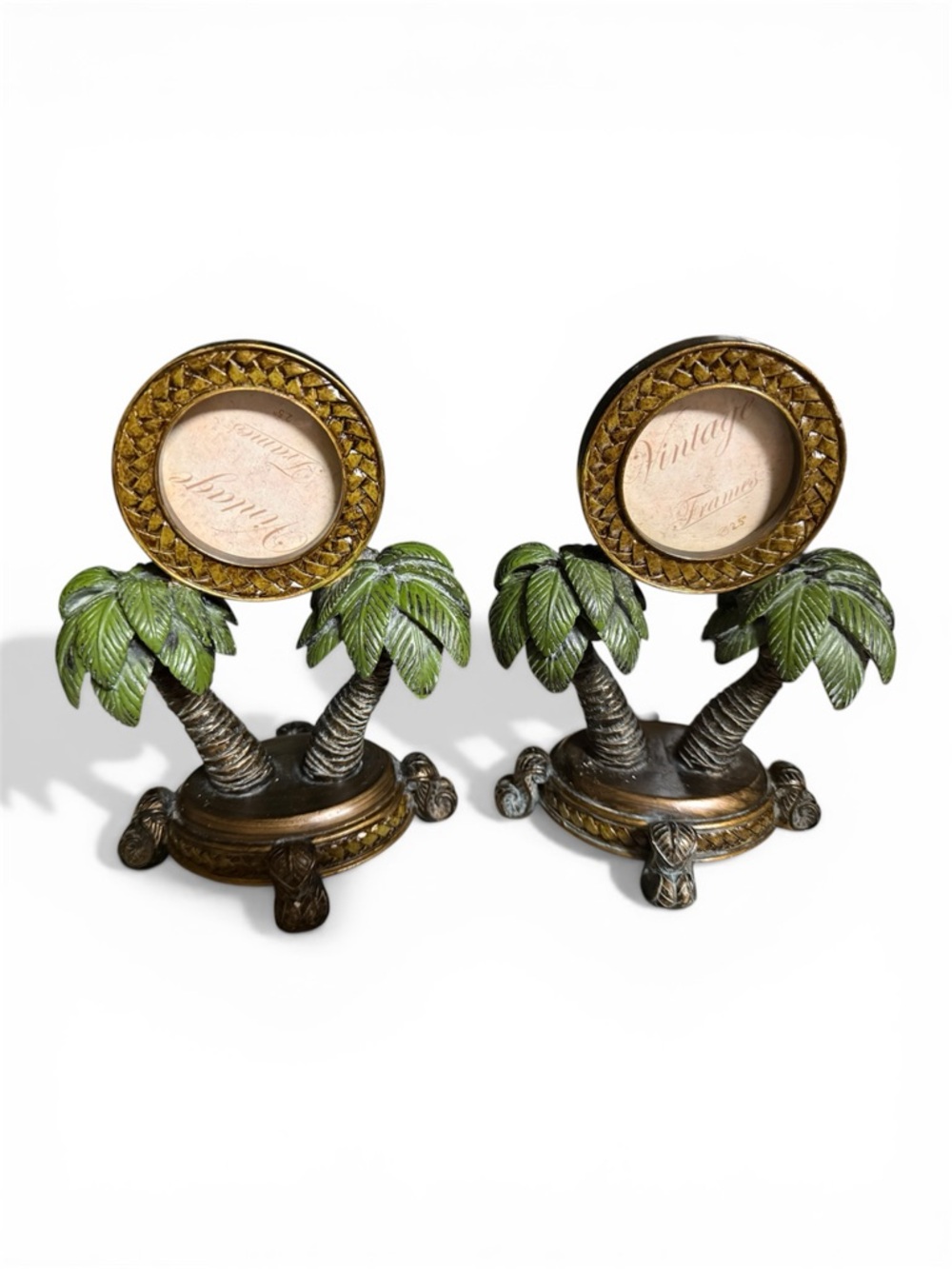 ✨Vintage Safari Palm Tree Green & Bronze Pair of Decorative Picture Frames